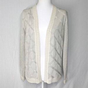 Vtg 50s MacHenry white & silver Metallic Knit cardigan sweater Women Size Small